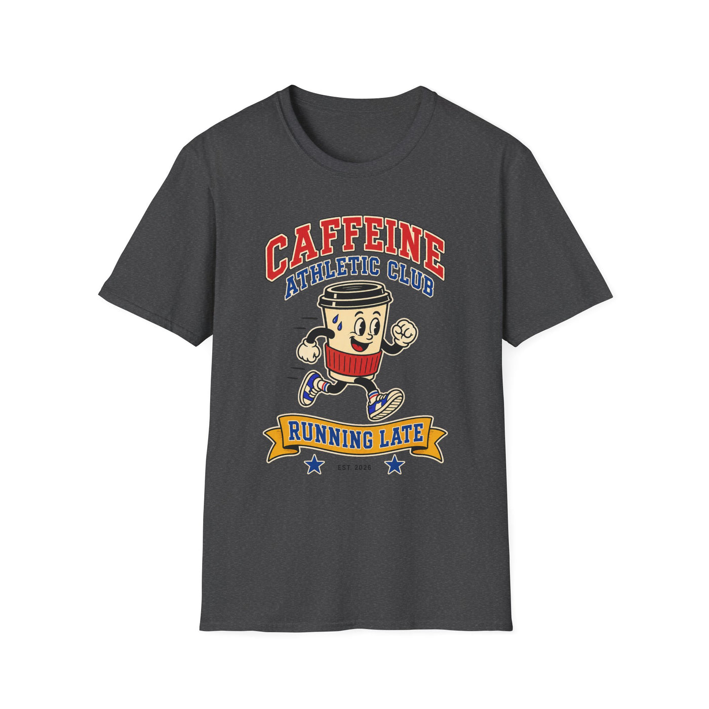 Caffeine Athletic Club T-Shirt – Running Late Coffee Graphic Tee